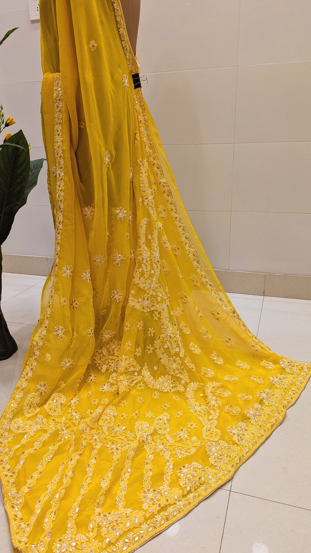 Embellished with Gota Patti | Hand Chikankari Faux Georgette Saree | Lucknowi Embroidery | Designer Festive Wear by Paridhan Chikan