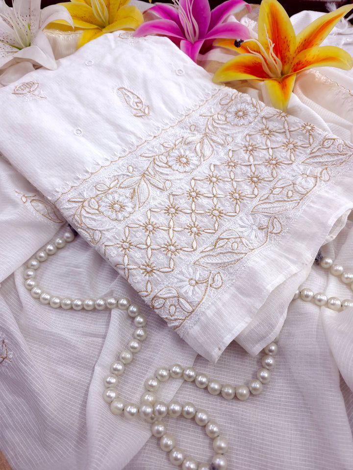 Pure Maheshwari Dyeable Chikankari Kurta Dupatta Set | Hand Embroidered 2 Taar Kurta with Kasab, Pearl & Cutdaana Work