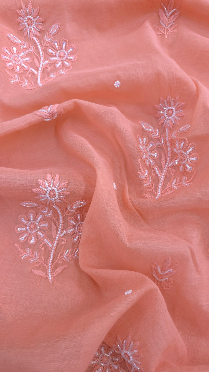 Premium Mul Chanderi Supersoft Dyeable Chikankari Dress Material | Hand Embroidered with Pearls & Cutdaana | Kurta & Dupatta Set