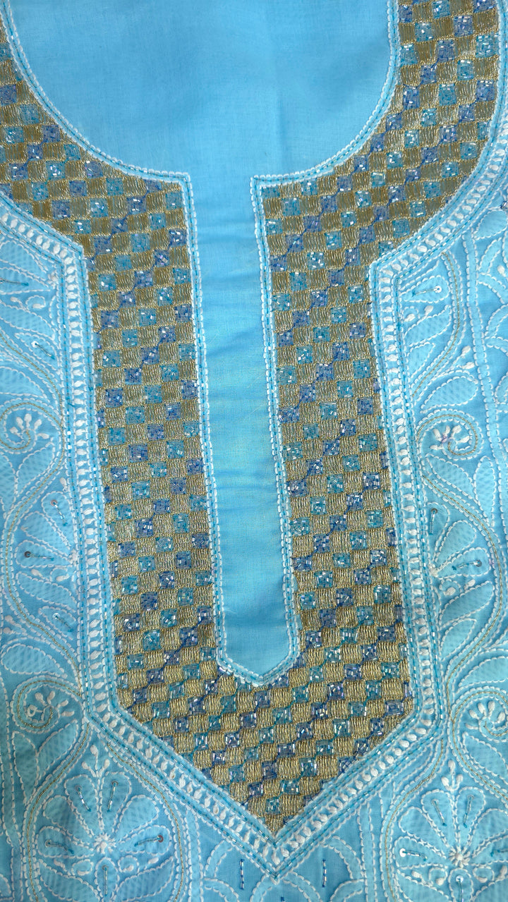 Afreen Premium Hand Embroidered Chikankari Cotton Unstitched Dress Material with Pure Chiffon Dupatta