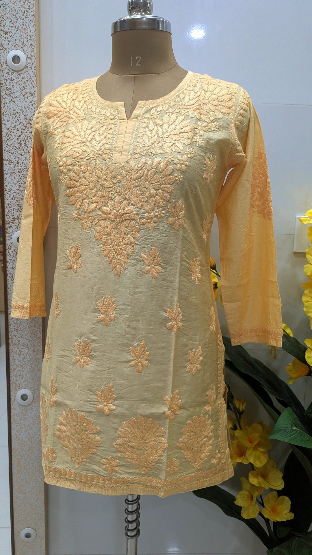 Non transparent Soft Chanderi Chikankari Top 32" length
