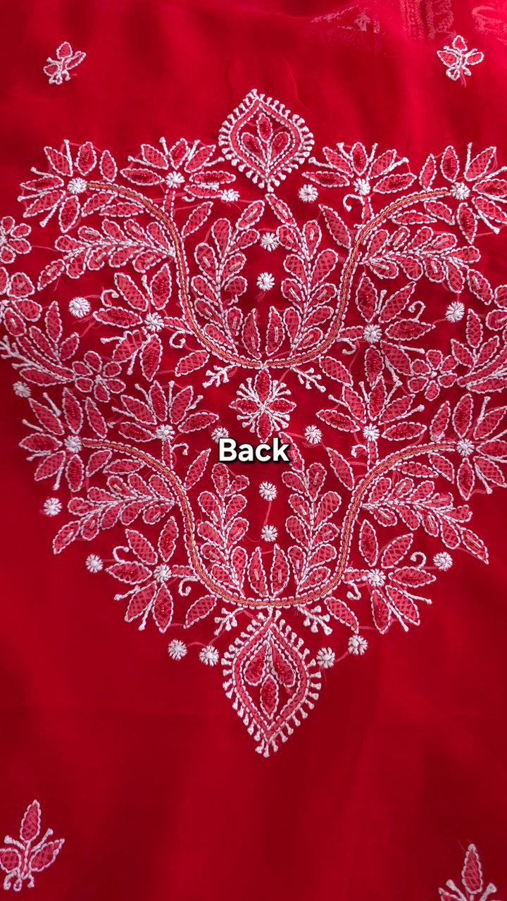 Alina Heavy Embellished Georgette Chikankari Unstitched Dress Material | Cutdana Handwork