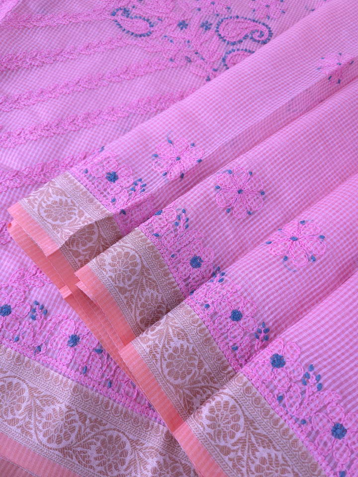 Hand Embroidered Chikankari Banarasi Silk Saree with Intricate Border & Palla Pattern – Includes  Blouse | Paridhan Chikan
