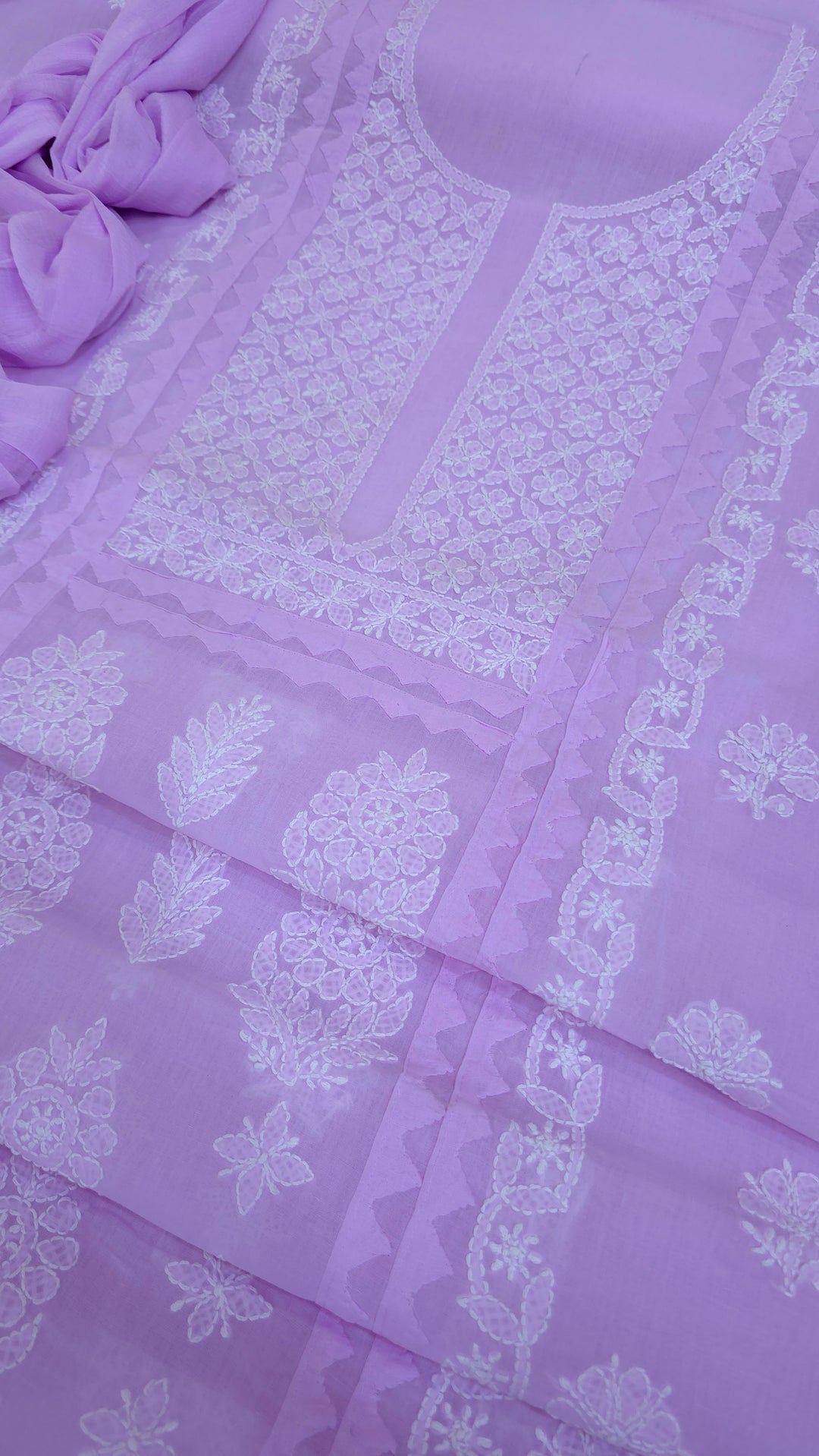 Darz Lucknowi Chikankari  Dress Material – Handmade Cotton Suit with Chiffon Dupatta