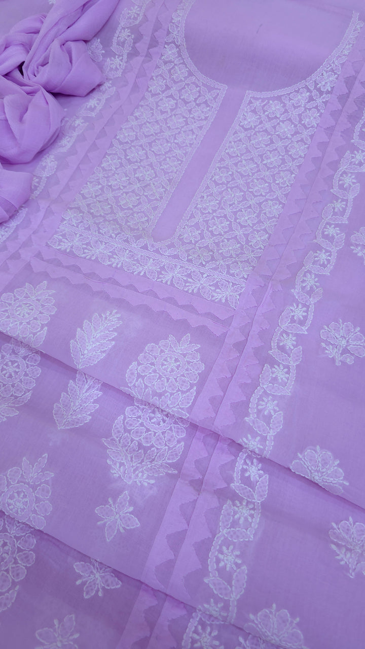 Darz Lucknowi Chikankari  Dress Material – Handmade Cotton Suit with Chiffon Dupatta