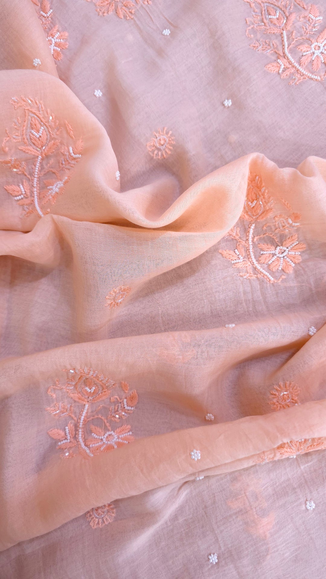 Hiba Premium Mul Chanderi Supersoft Dyeable Chikankari Dress Material | Hand Embroidered with Pearls & Cutdaana | Kurta & Dupatta Set