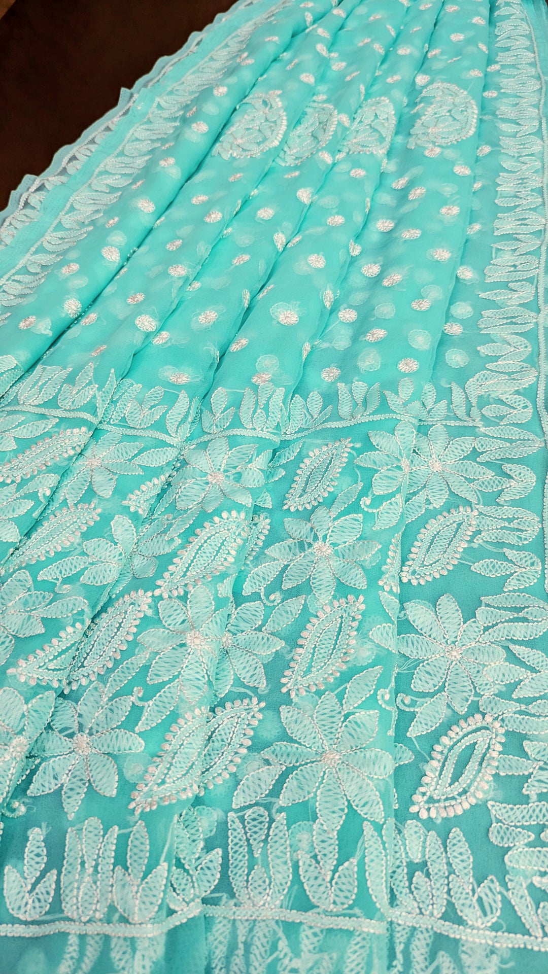 Faux Georgette Hand Chikankari Saree with Exclusive Border & Palla Design | Embroidered Blouse Included | Authentic Lucknow Handicraft by Paridhan Chikan