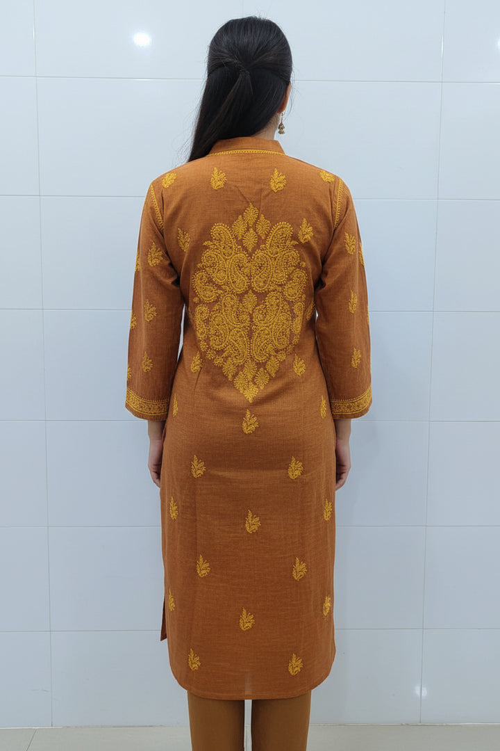 Pure Cotton Linen Lucknowi Chikankari Long Kurti | 100% Hand Embroidered | Non-Transparent | No Shrinkage