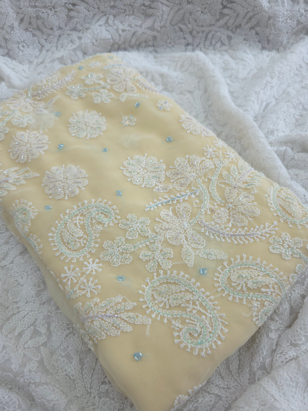 Pearl Chikankari Saree on Faux Georgette with Matching Blouse | Hand Embroidered Lucknowi Saree | Paridhan Chikan Heritage Collection
