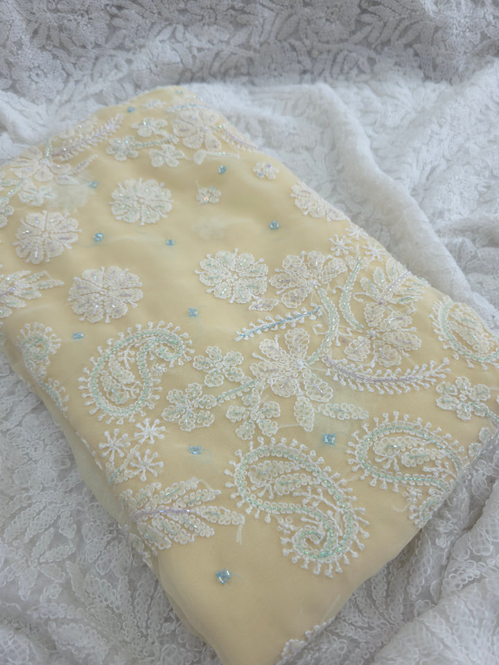 Pearl Chikankari Saree on Faux Georgette with Matching Blouse | Hand Embroidered Lucknowi Saree | Paridhan Chikan Heritage Collection