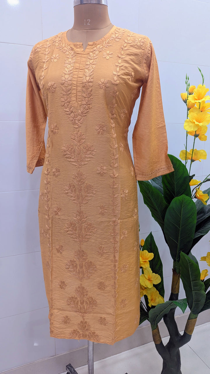 Heena Chanderi Chikankari Kurti – 100% Hand Embroidered, Non-Transparent