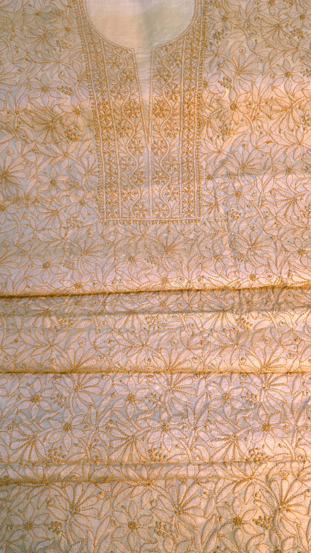 Pure Paper Silk Chikankari Fabric | Full Jaal Hand Embroidery Kurta Fabric for Women