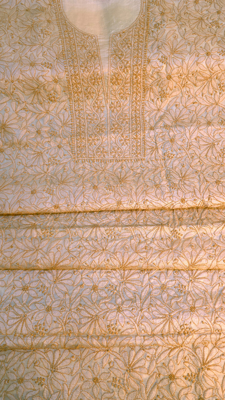Pure Paper Silk Chikankari Fabric | Full Jaal Hand Embroidery Kurta Fabric for Women