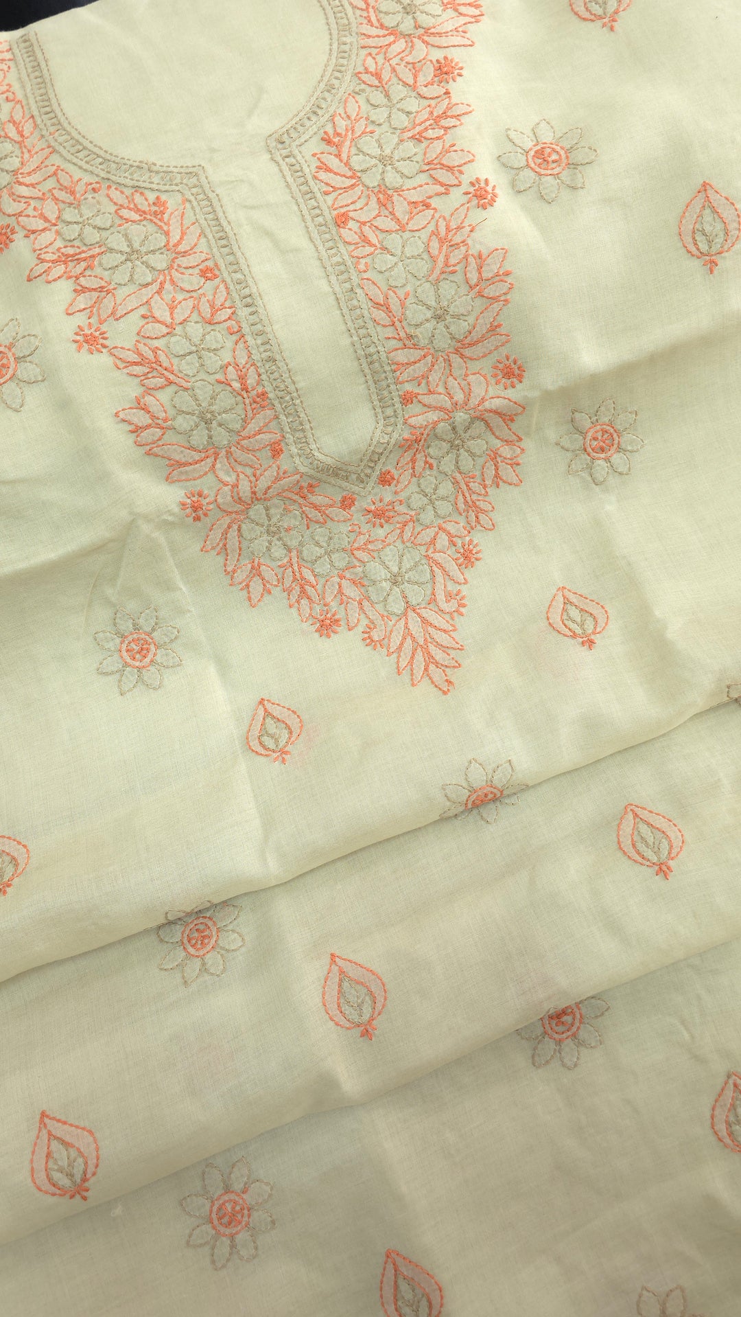 Paridhan Chikan Premium Cool Cotton Chikankari Dress Material Set with Hand Embroidered Kurta, Bottom & Chiffon Dupatta with Handmade Crochet Border