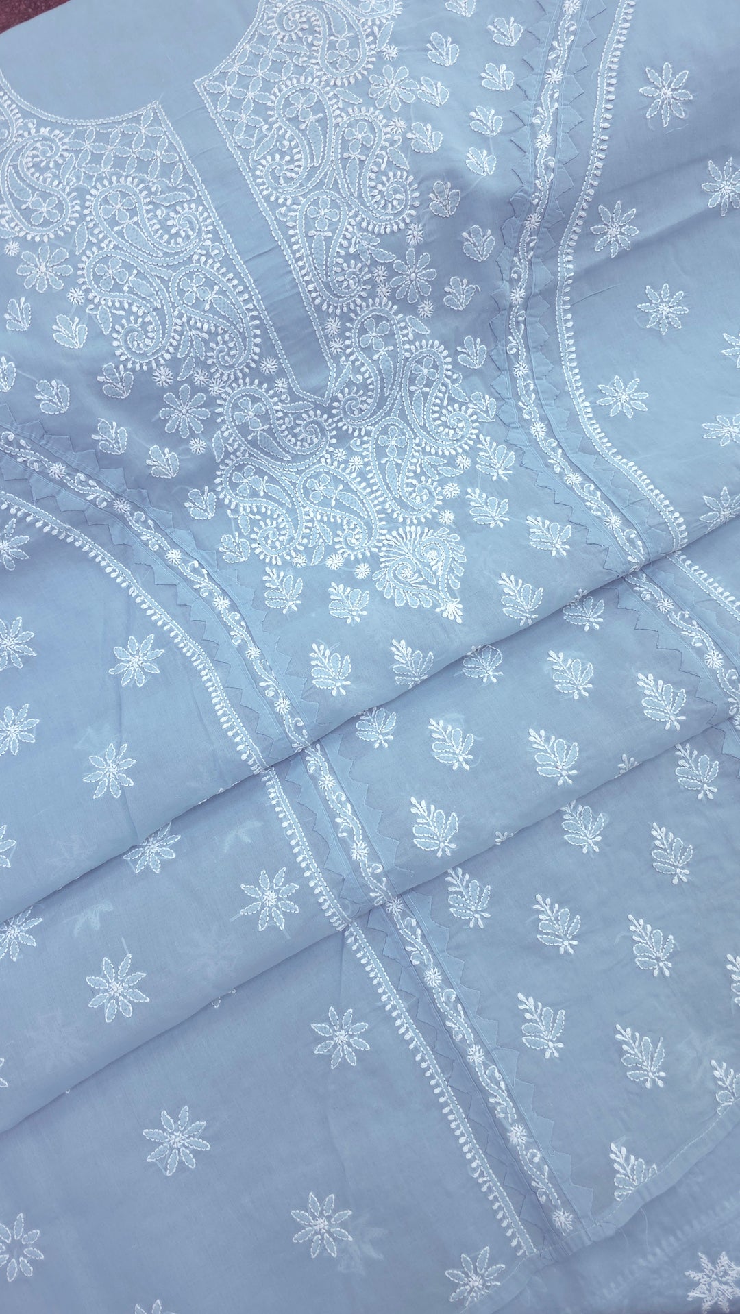 Darz Lucknowi Chikankari  Dress Material – Handmade Cotton Suit with Chiffon Dupatta
