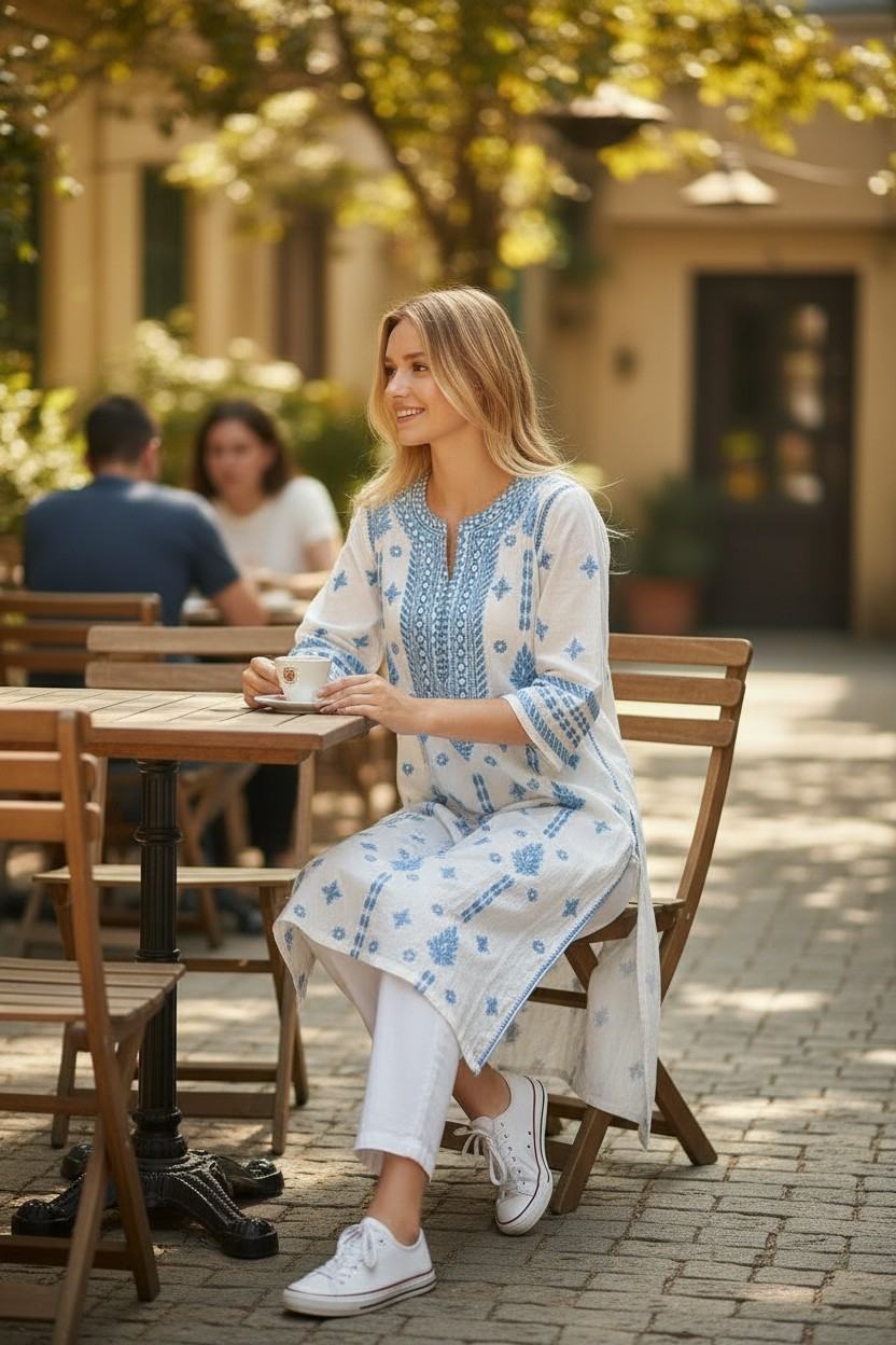 Modal Chikankari Hand Embroidered Kurti for Women | Premium Soft & Non-Transparent Fabric | 46 Inch Length | Lucknowi Chikan Kurta