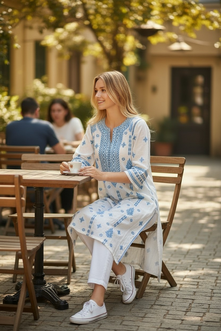Modal Chikankari Hand Embroidered Kurti for Women | Premium Soft & Non-Transparent Fabric | 46 Inch Length | Lucknowi Chikan Kurta