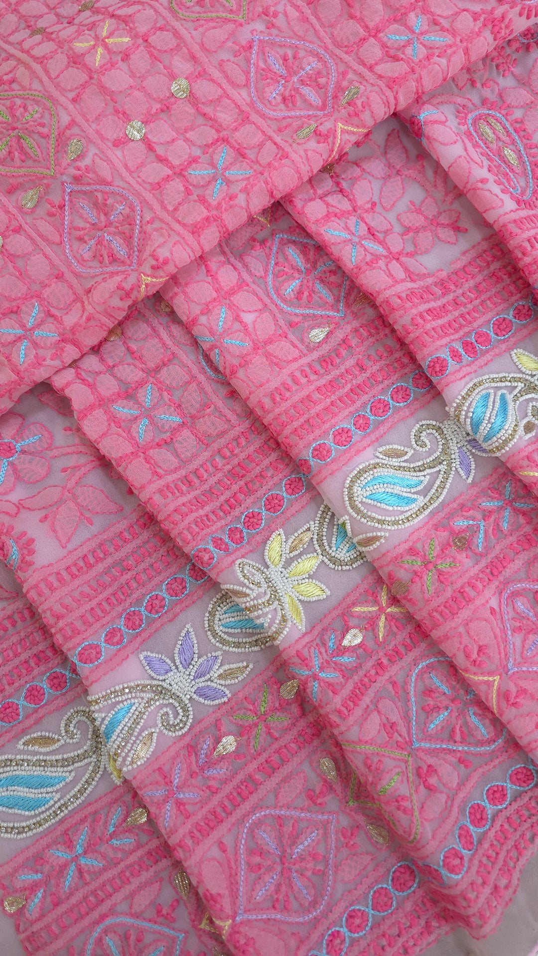 Georgette Chikankari Dress Material Resham Aari pearl Work