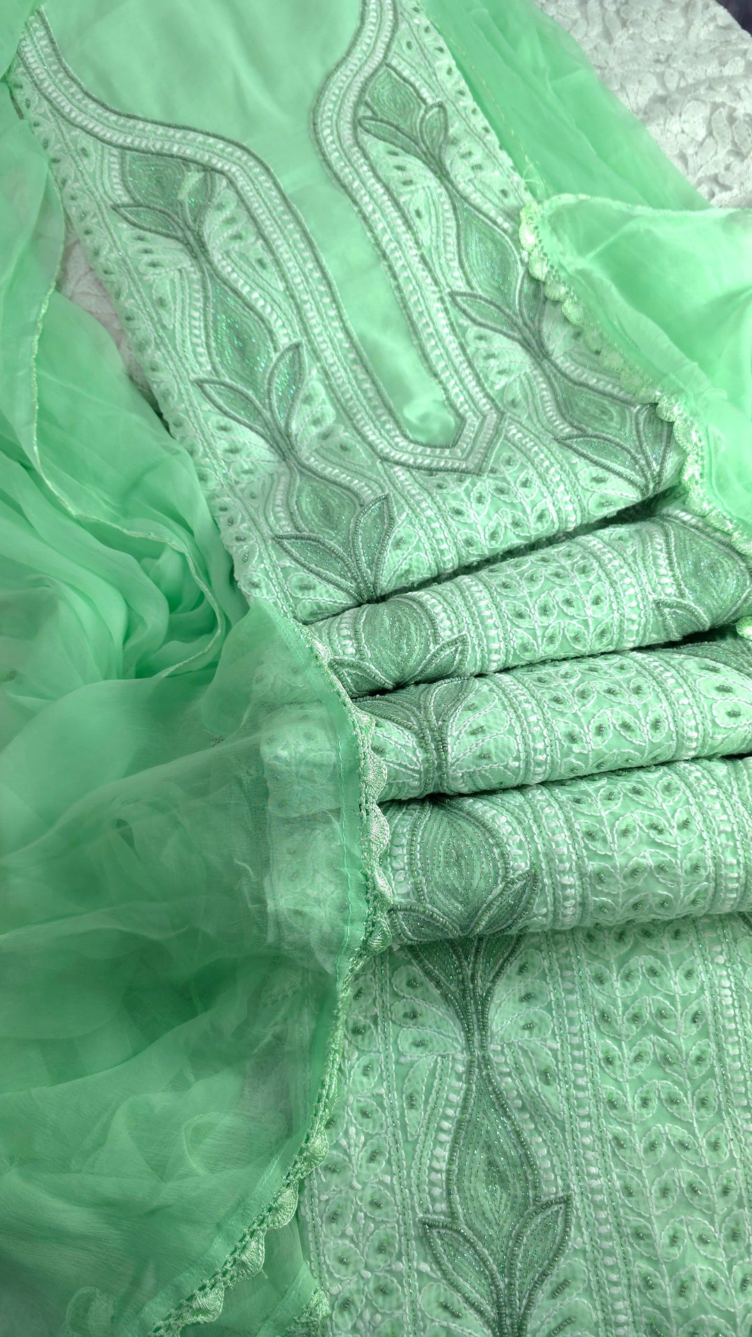 Paridhan Chikan Cotton Chikankari Unstitched Dress Material – 3 Pc Suit Set with Hand Embroidery & Pearl Work in Every Motif