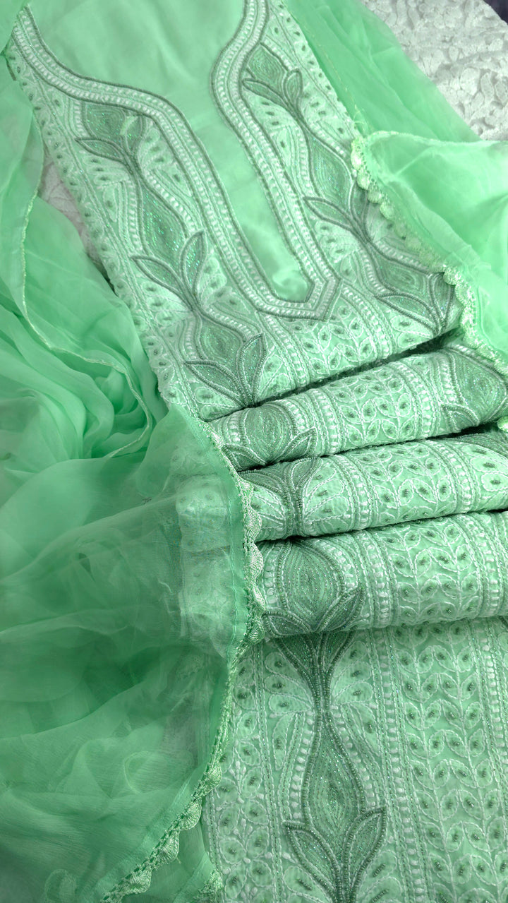 Paridhan Chikan Cotton Chikankari Unstitched Dress Material – 3 Pc Suit Set with Hand Embroidery & Pearl Work in Every Motif