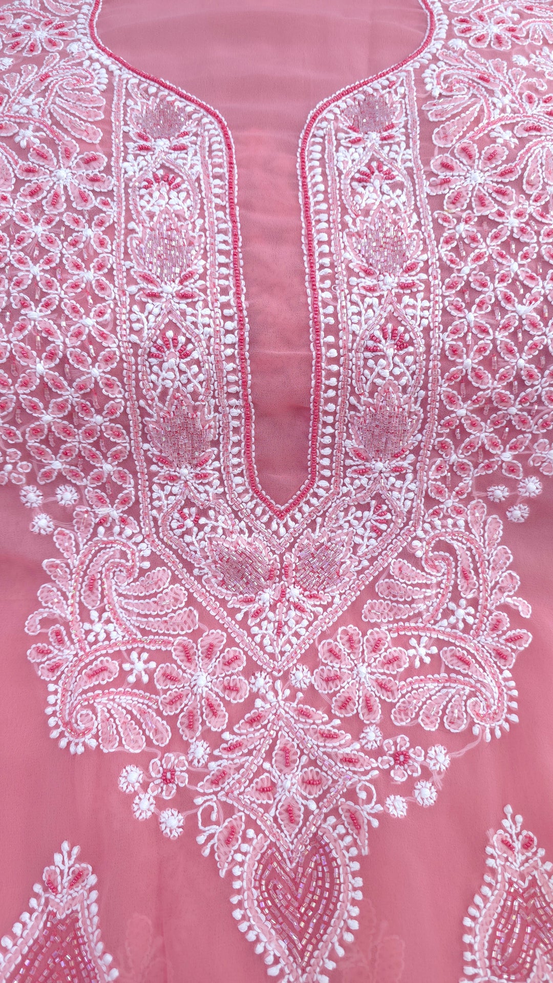 Alina Heavy Embellished Georgette Chikankari Unstitched Dress Material | Cutdana Handwork