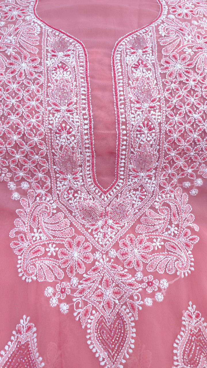 Alina Heavy Embellished Georgette Chikankari Unstitched Dress Material | Cutdana Handwork