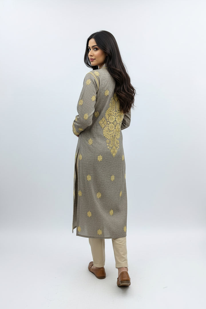 Pure Cotton Linen Lucknowi Chikankari Long Kurti | 100% Hand Embroidered | Non-Transparent | No Shrinkage