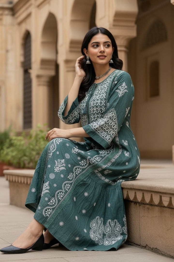 Pure Muslin luxurious long dress with *2 taar chikankari work* Length 50 " approx