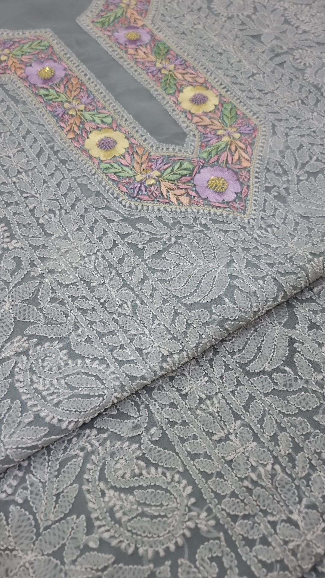 Parsigara Chikankari Dress Material- Grey