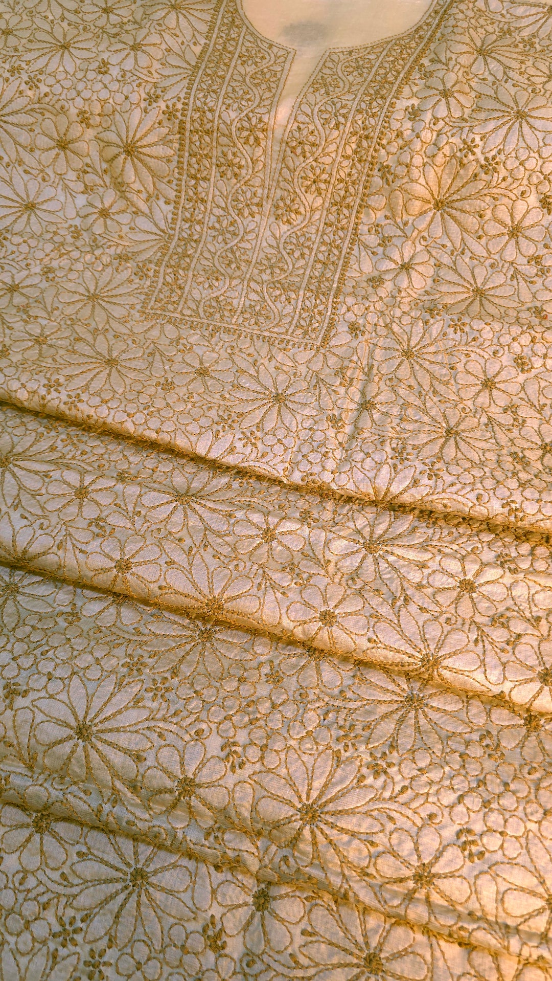 Pure Paper Silk Chikankari Fabric | Full Jaal Hand Embroidery Kurta Fabric for Women