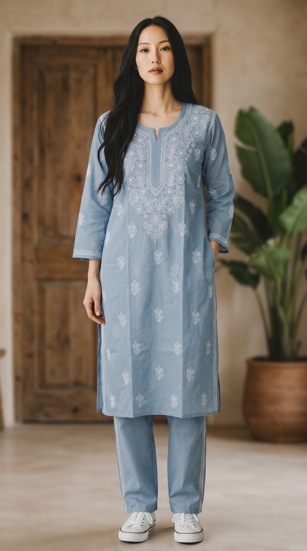 Elegant Cotton Chikankari Kurti for Women | Lightweight Hand Embroidered Office & Daily Wear Kurta