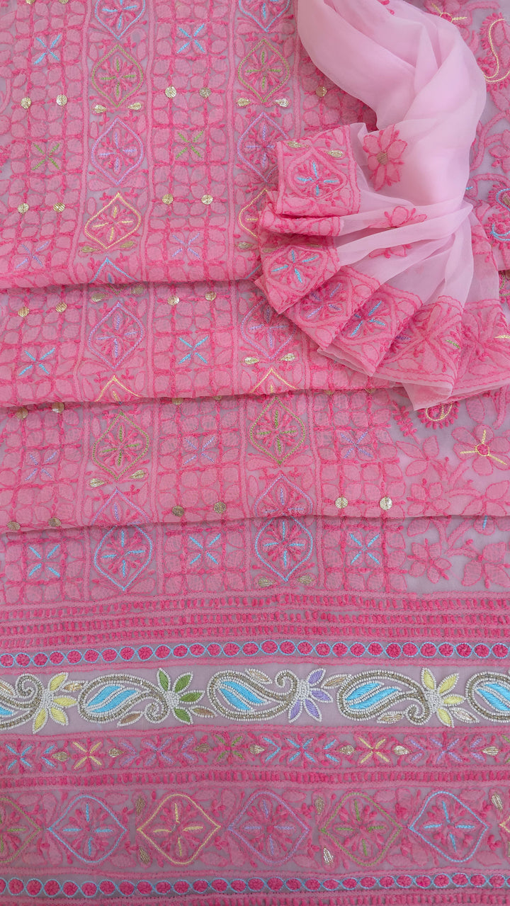 Georgette Chikankari Dress Material Resham Aari pearl Work