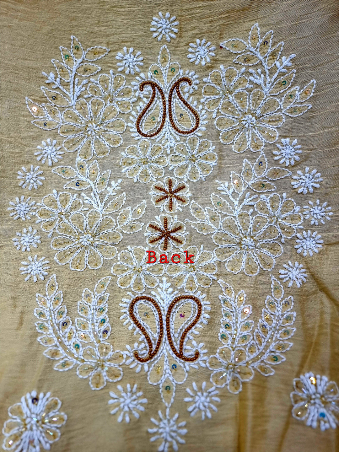 Lucknowi Chikankari Chanderi Fabric – Hand-Embroidered Kurta & Dupatta with Pearl, Resham & Badla Work