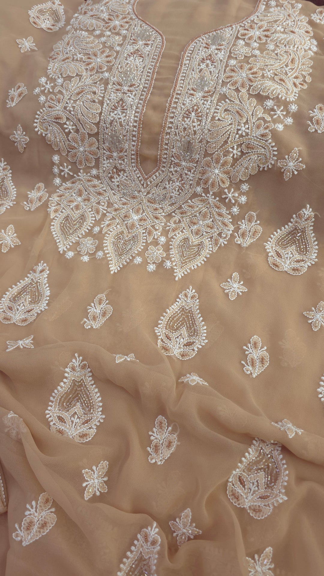 Alina Heavy Embellished Georgette Chikankari Unstitched Dress Material | Cutdana Handwork
