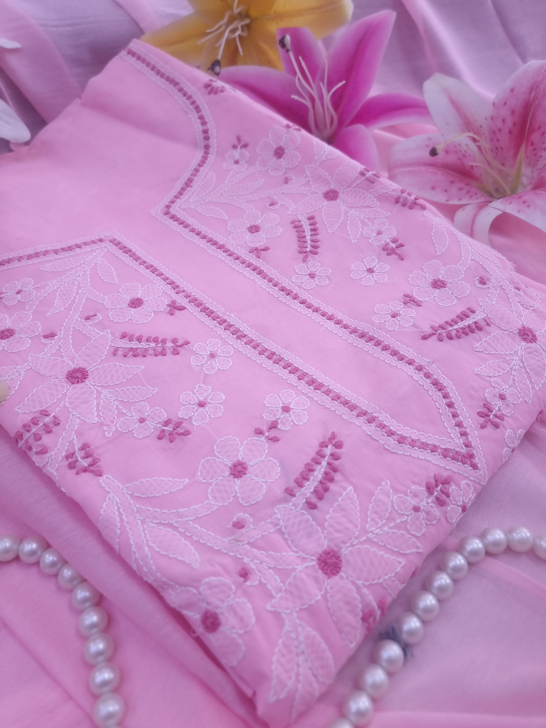 Paridhan Chikan Premium Handcrafted Chikankari Cotton Suit Set | Unstitched Dress Material with Chiffon Dupatta | Made in Lucknow