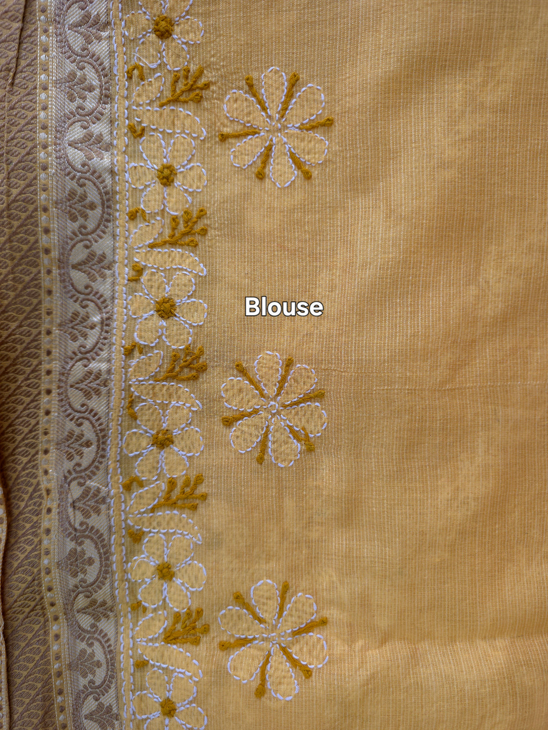 Hand Embroidered Chikankari Banarasi Silk Saree with Intricate Border & Palla Pattern – Includes  Blouse | Paridhan Chikan