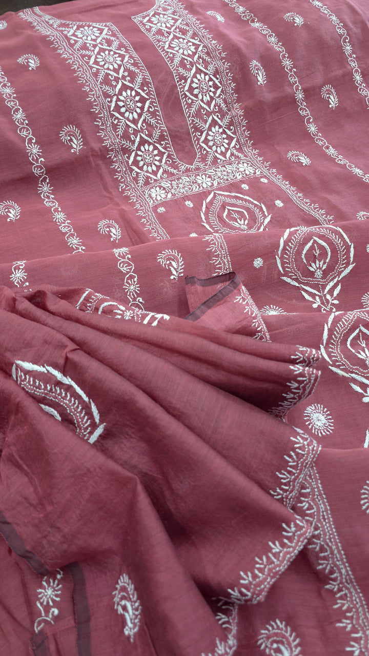 Lucknowi 2 Taar Chikankari Chanderi Kurta Dupatta Set – Handmade Festive Wear