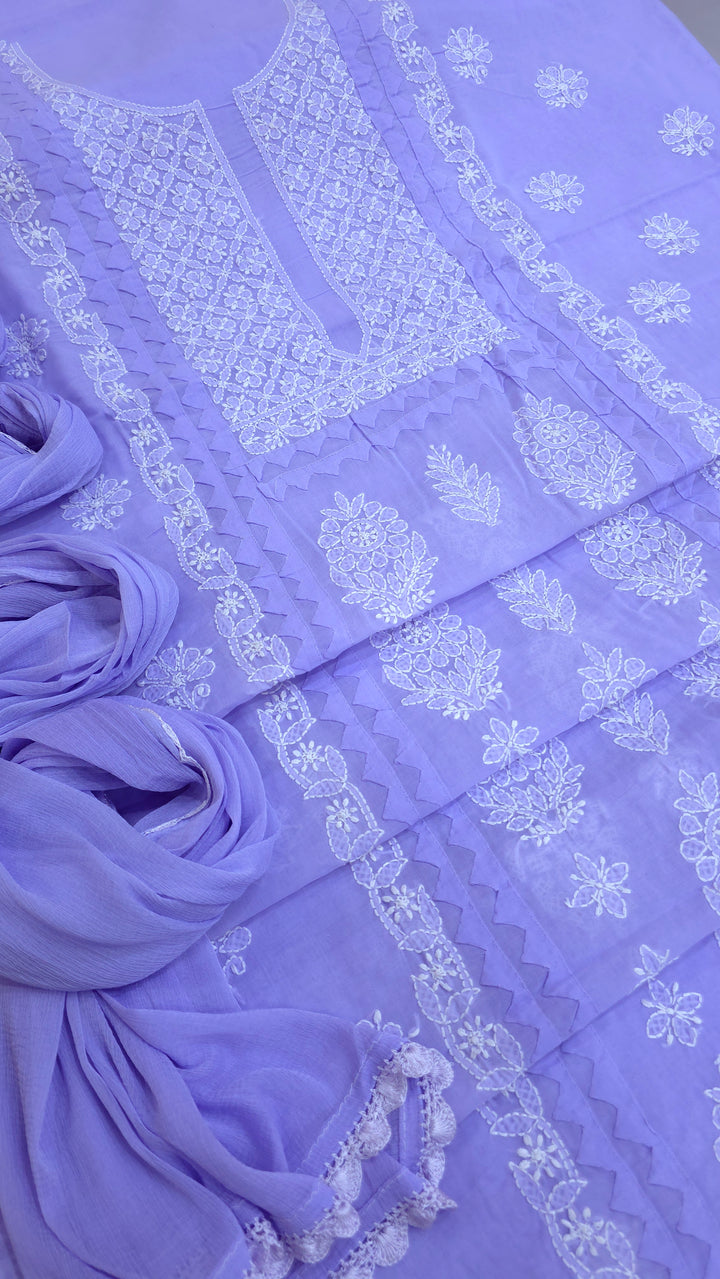 Darz Lucknowi Chikankari  Dress Material – Handmade Cotton Suit with Chiffon Dupatta