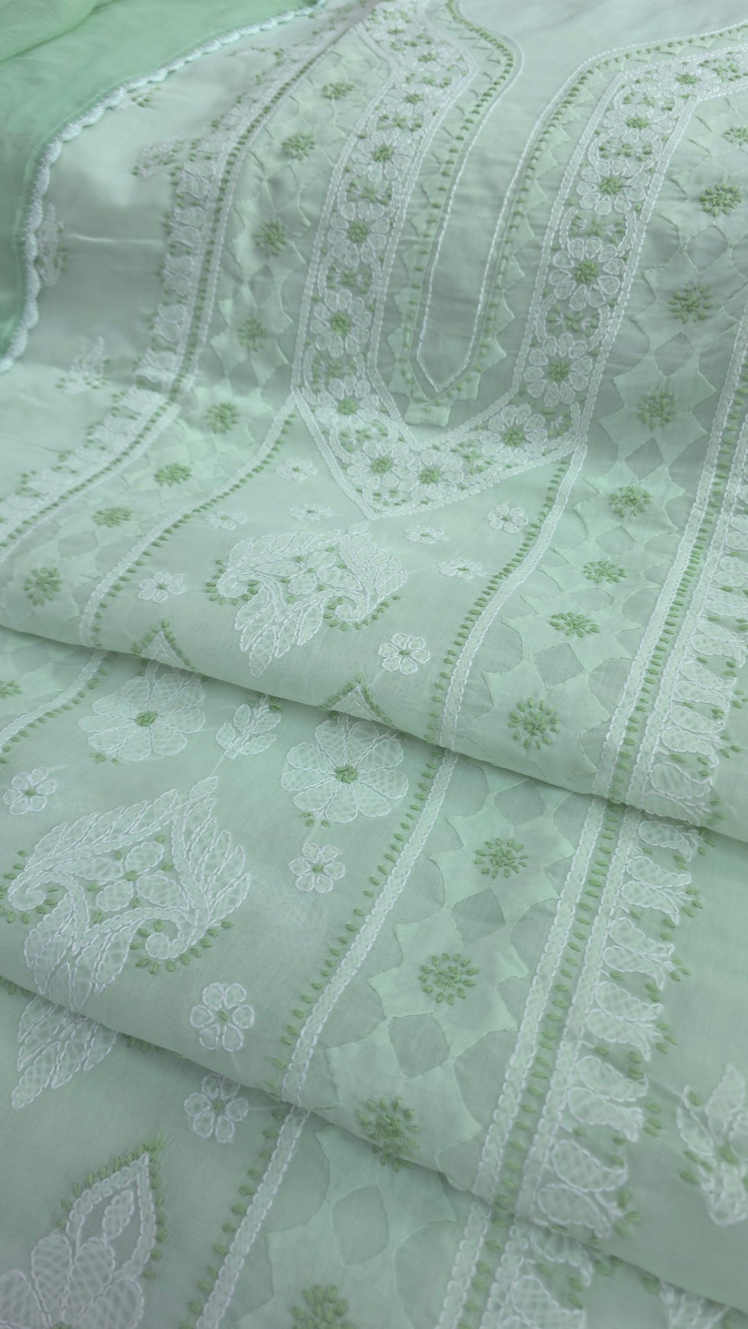 Darz Lucknowi Chikankari  Dress Material – Handmade Cotton Suit with Chiffon Dupatta