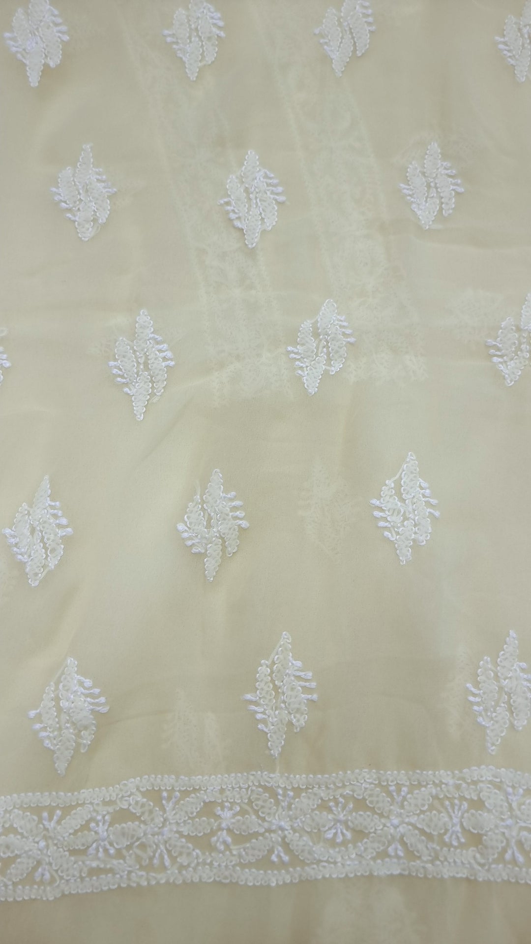 Faux Georgette Chikankari Unstitched Dress Material – Hand Embroidered Kurta, Dupatta & Bottom Premium Set