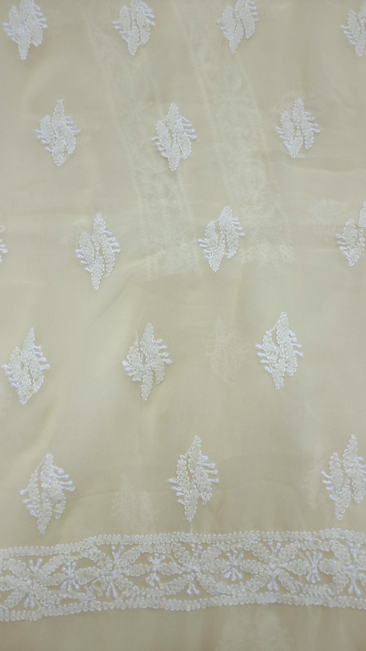Faux Georgette Chikankari Unstitched Dress Material – Hand Embroidered Kurta, Dupatta & Bottom Premium Set