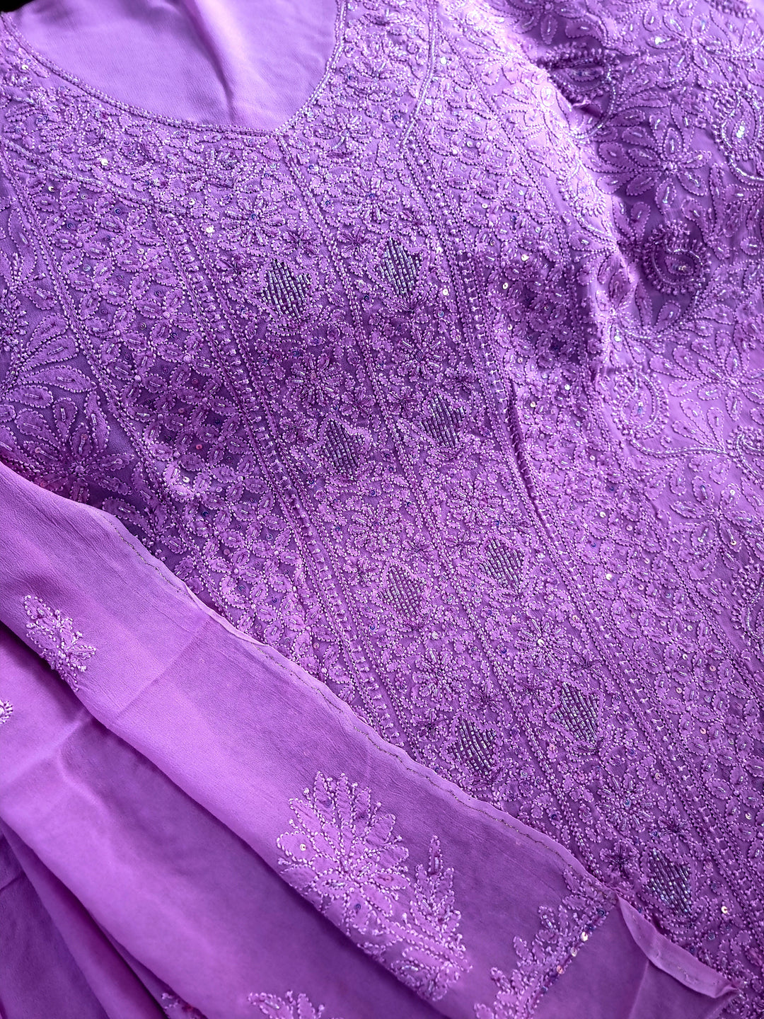 Pure Premium Luxury Georgette Hand-Embroidered Chikankari Dress Material with Dupatta & Crape Bottom – Paridhan Chikan