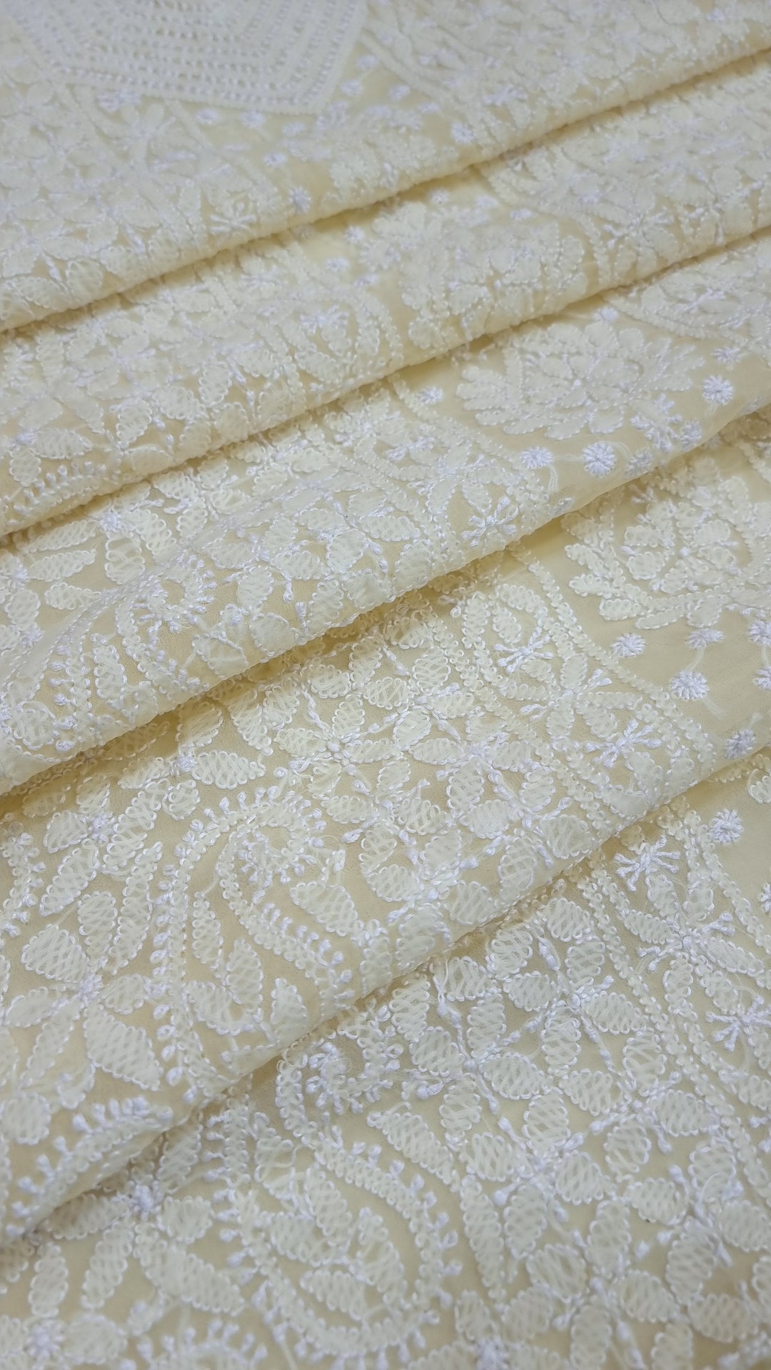Faux Georgette Chikankari Unstitched Dress Material – Hand Embroidered Kurta, Dupatta & Bottom Premium Set