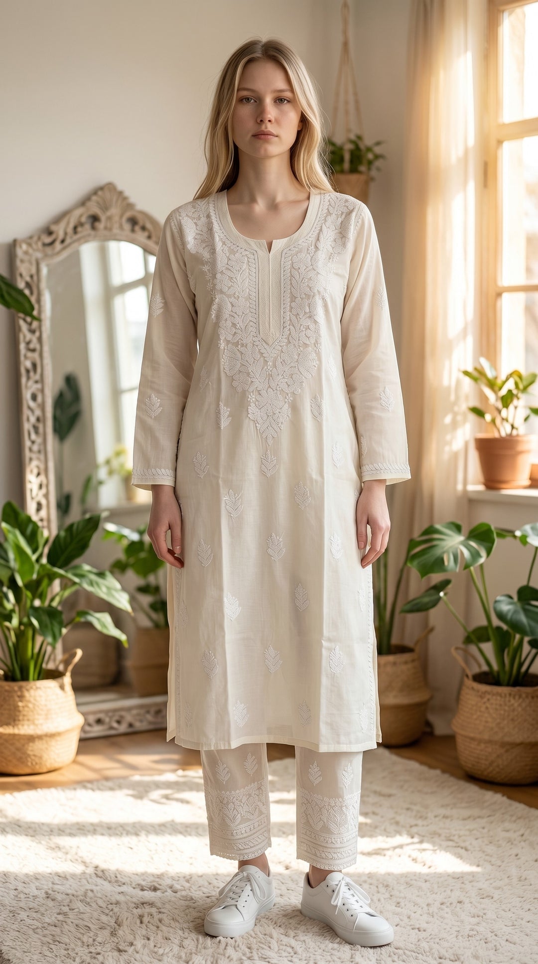 Elegant Cotton Chikankari Kurti for Women | Lightweight Hand Embroidered Office & Daily Wear Kurta