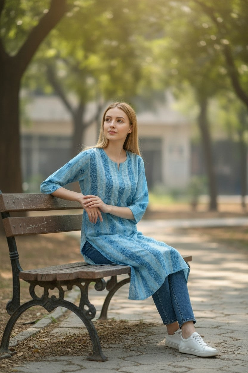 Soft Cotton Chikankari Hand Embroidered Kurti for Women | Premium Soft & Non-Transparent Fabric | 36 Inch Length | Lucknowi Chikan Kurta