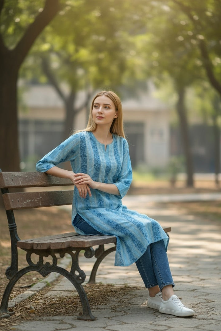 Soft Cotton Chikankari Hand Embroidered Kurti for Women | Premium Soft & Non-Transparent Fabric | 36 Inch Length | Lucknowi Chikan Kurta