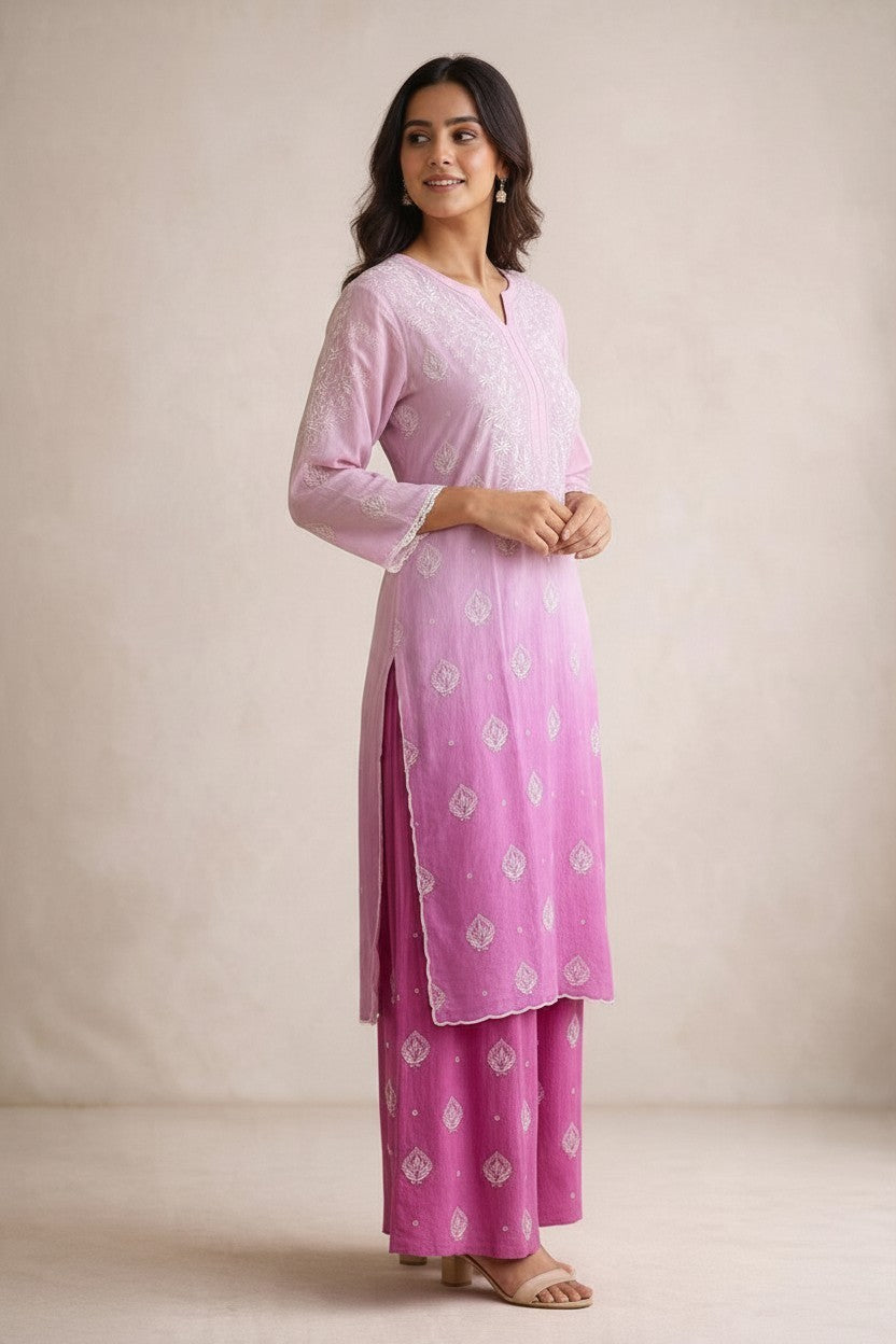 Luxe-Pure crepe luxurious kurti sharara set with *2 taar chikankari work*