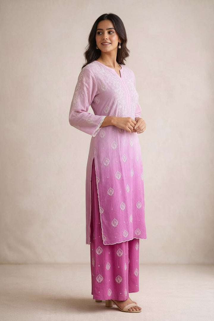 Luxe-Pure crepe luxurious kurti sharara set with *2 taar chikankari work*