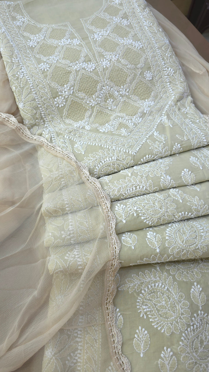 Sarahna Lucknow Hand Jaali Chikankari Cotton Dress Material