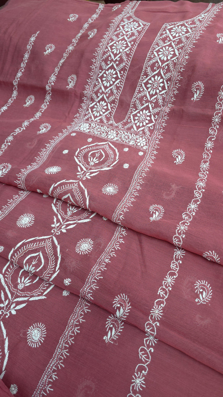 Lucknowi 2 Taar Chikankari Chanderi Kurta Dupatta Set – Handmade Festive Wear